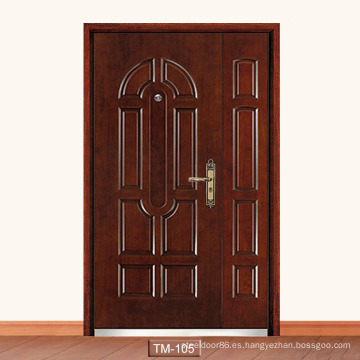 Entrada de villa Puerta de hierro Diseño de madera de madera Green Lacques blindados Double puerta blindada